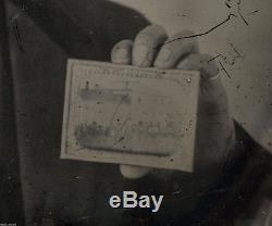 Interesting 1860s Ambrotype Man Holding Photo Civil War Soldiers Muster Scene