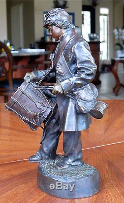 J. Muir Bronze Sculpture Little Major Civil War Era Military Soldier with Drum