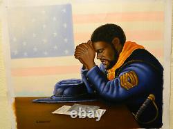 L. MASON AFRICAN AMERICAN CIVIL WAR SOLDIER PRAYING ORIG. OIL ON CANVAS US Flag