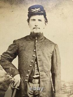 Large Albumen Civil War Soldier Photo, Flag, Sword, Pistol Handle