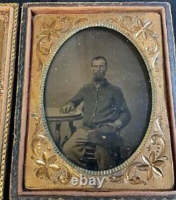 Lot of 4 Antique Union Civil War Soldier Tintype in Embossed Gold Foil Framed