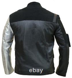 Mens Civil War Winter Soldier Bucky Barnes Black Genuine Leather Jacket