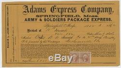 Mr Fancy Cancel CIVIL WAR ADAMS EXPRESS RECEIPT FOR PACKAGE TO SOLDIER FLORIDA