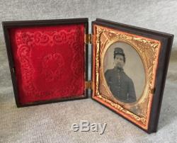 NR Civil War Ambrotype Image with Case Union Soldier with Frock & Kepi, ca. 1860's