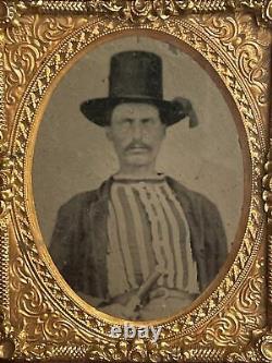 Named Antique Civil War Era Confederate Soldier Tintype / Weapon Dagger / Union