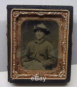 Names Civil War Soldier Tintype 1/6 Plate With Document