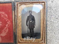 Nice ID'd Tintype Image of Armed Civil War Soldier with Musket, Knife & Pistol