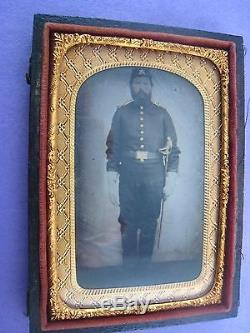 Original CIVIL War Era Tintype. Full Uniform, Tinted. Cavalry, Sword, Soldier