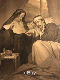 Original 1865 Civil War Lithograph Of A Nun Consoling A Wounded Union Soldier