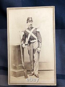 Original Armed Civil War Soldier with Militia Uniform and Musket