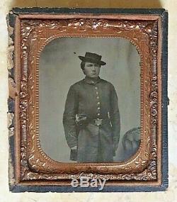 Original CIVIL War Union Soldier Double Armed 1/6 Plate Tintype In Case