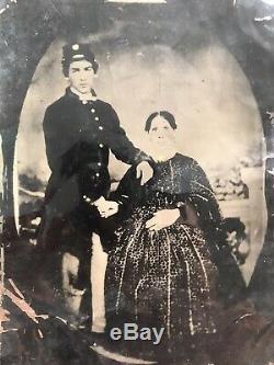 Original Civil War Soldier Large Tintype with Mother