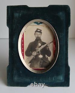 Original Large Format Photograph Civil War Soldier in Period Mourning Frame