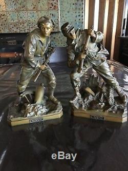 Pair Cast Bronzed and Polychrome Metal Civil War Soldiers by BRADLEY & HUBBARD