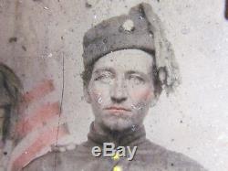 Pair of Civil War soldiers in unusual uniforms with pistols tintype photograph