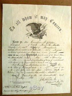 Pennsylvania CIVIL War Soldier Discharge 126th Pa Infantry
