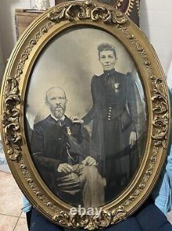 Photo 18x24 Framed Civil War Soldier Couple GAR & WRC Badge Medal Convex Glass