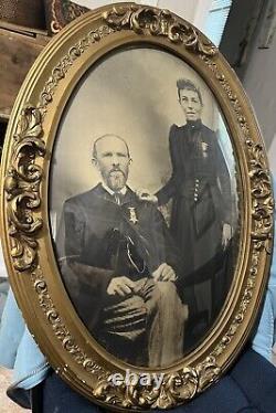 Photo 18x24 Framed Civil War Soldier Couple GAR & WRC Badge Medal Convex Glass