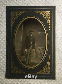 Post CIVIL War Federal Soldier & Rifle Tintype & Original Paper Frame Holder