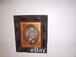 Pre-Civil War Soldier 1/4 Plate Daguerreotype Thermoplastic Hanging Frame