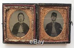Rare CIVIL War Era Tintype Photos Of Soldier And His Wife In Double Frame