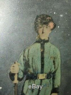 RARE CIVIL WAR SOLDIER FULL PLATE TINTYPE 6 1/2 X 8 1/2 INCHES hand colored