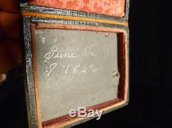 RARE CIVIL WAR TEENAGE SOLDIER TINTYPE CASE With FLAGS, DRUM & CANNON 1862
