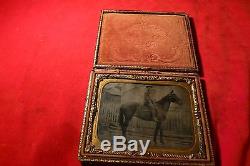 RARE CIVIL WAR TINTYPE Photograph OF CONFEDERATE / UNION SOLDIER ON HORSE