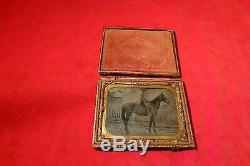 RARE CIVIL WAR TINTYPE Photograph OF CONFEDERATE / UNION SOLDIER ON HORSE