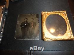 RARE CIVIL WAR UNION CAVALRY SOLDIER 1/6th PLATE TINTYPE With FRIEND SHELL JACKET