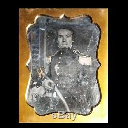 RARE Pre Civil War Half Plate Daguerreotype Armed Officer Mexican War Soldier