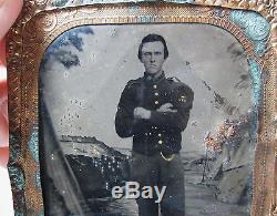 RARE Tintype Photo ANGRY Civil War Soldier 1/4 Quarter Plate w Matte 1860s