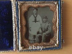 REBEL CIVIL WAR MILITARY MAN AND WIFE! Civil War Confederate and Wife Tintype