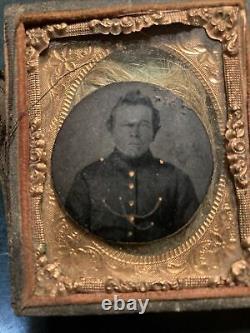 Rare 1 1/2 Round Plate Tintype Civil War Soldier 1860s' Original Frame W Hair