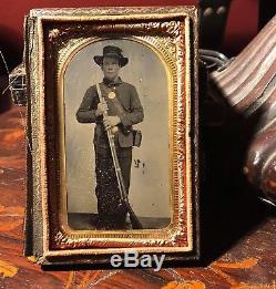 Rare 1/8th Plate Double Armed Civil War Soldier Tintype Photo Full View Cap Box