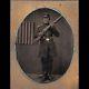 Rare 4th plate tintype quadruple armed civil war soldier and American flag