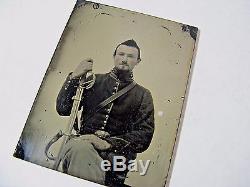 Rare Antique 1860's 19thc Civil War era 1/4 Plate Ambrotype Armed Union Soldier
