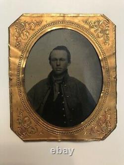 Rare Antique Civil War Soldier Confederate Wearing Overcoat Tintype Photo