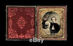 Rare Antique Photograph Young Civil War Soldier with Poodle Dog