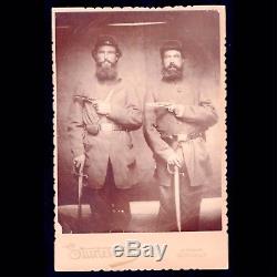 Rare Antique Victorian Cabinet Card Photo Armed X2 Civil War Soldiers