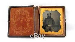 Rare CIVIL War Ambrotype Armed Confederate  Soldier Gold Buttons & Belt