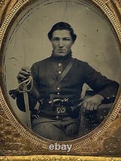 Rare Double Armed Civil War Tintype Photo Young Union Soldier Gun Patriotic WOW