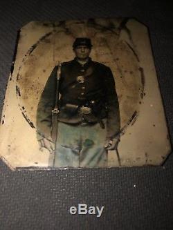 Rare Neff's Patent Melainotype Tintype CIVIL War Double Armed Sny Soldier Colt