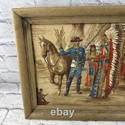 Rare Vintage cloth 3-D Civil War soldier and Native American art. Framed