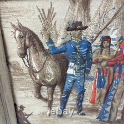 Rare Vintage cloth 3-D Civil War soldier and Native American art. Framed