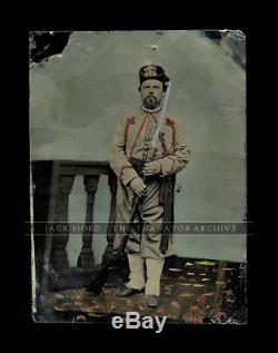 Rare full plate painted tintype armed civil war soldier / zouave