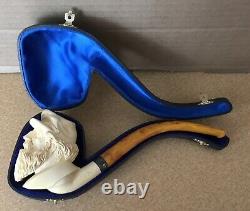 S. YANIK Meerschaum Pipe CIVIL WAR SOLDIER + case + leather Acrylic Pipe Stand