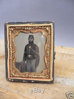 SMALL CIVIL WAR SOLDIER AMBROTYPE MOUNTED CORPORAL IN SHELL JACKET SEE MORE