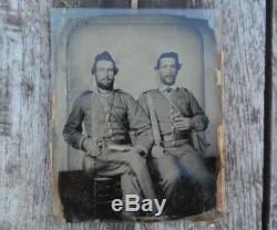 SUPERB CONFEDERATE CIVIL WAR SOLDIERS RARE 1/4 PLATE TINTED AMBROTYPE