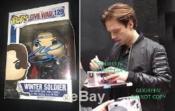 Sebastian Stan signed Winter Soldier funko vinyl pop figure 129 Civil War photo